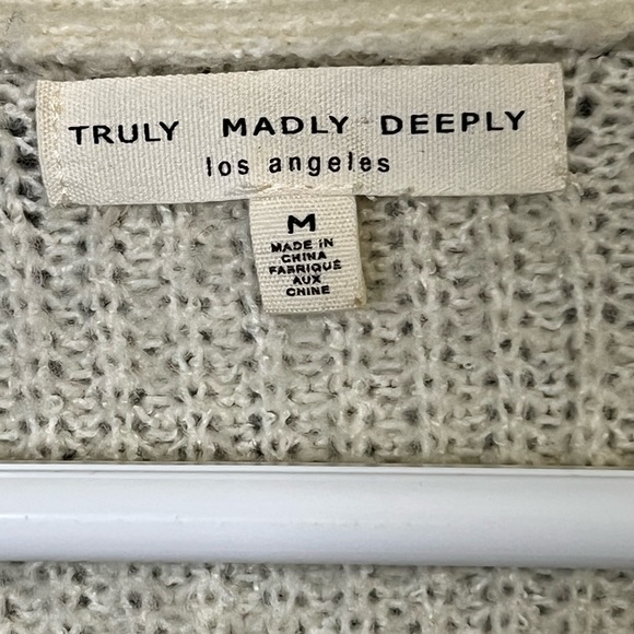 Truly Madly Deeply Colorblock Cropped Balloon Sleeve Cardigan Sweater Medium - Picture 2 of 3